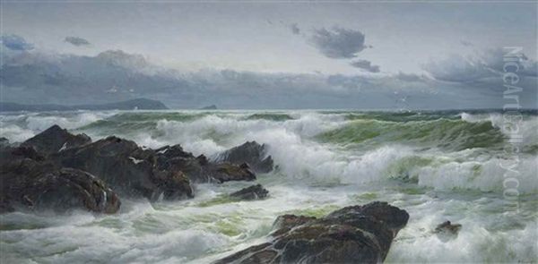 Fistral Bay, Cornwall, Evening Oil Painting by David James