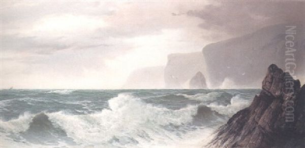 Waves Off A Rocky Coast, Cornwall Oil Painting by David James