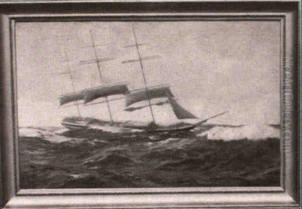 Ship In Rough Seas Oil Painting by David James