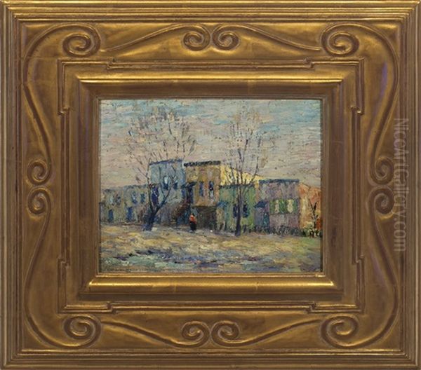 Figures Conversing Before A Cottage In Wooded Landscape Oil Painting by John Wells James