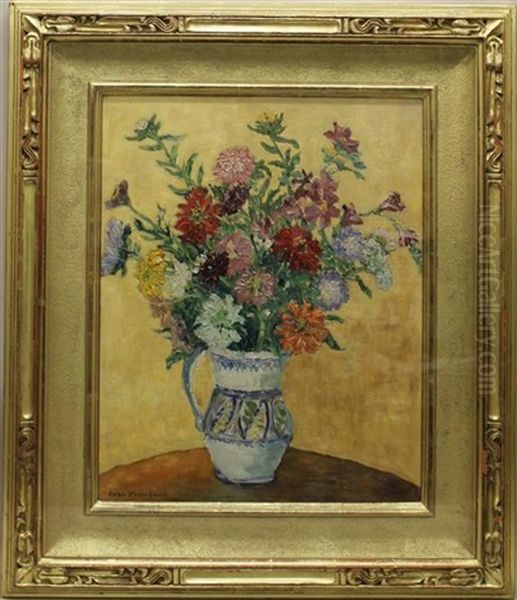 Zinnias Oil Painting by John Wells James