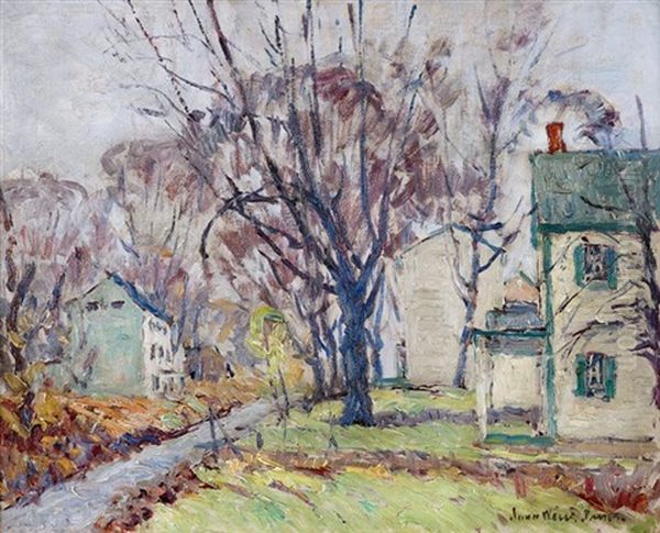 Houses By A Creek Oil Painting by John Wells James