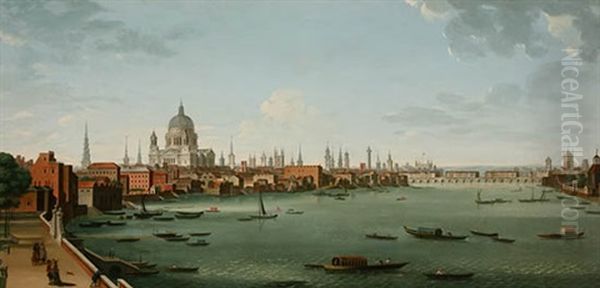 View Of St. Paul's Cathedral From The Thames Looking Towards Westminster Bridge Oil Painting by William James