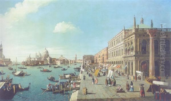 The Riva Degli Schiavoni Looking South-west Towards The Entry To The Grand Canal, The Dogma And Santa Maria Della Salute Oil Painting by William James