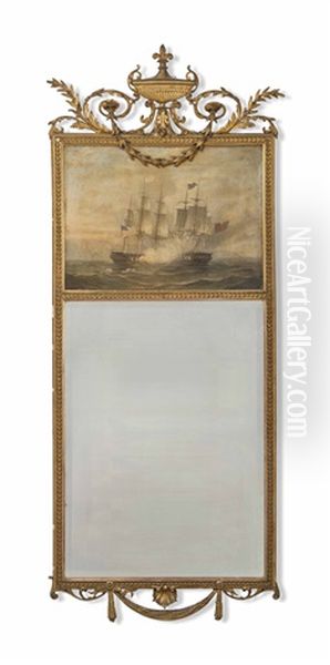 An Edwardian Giltwood Trumeau Mirror With Painting Oil Painting by T. A. Jameson