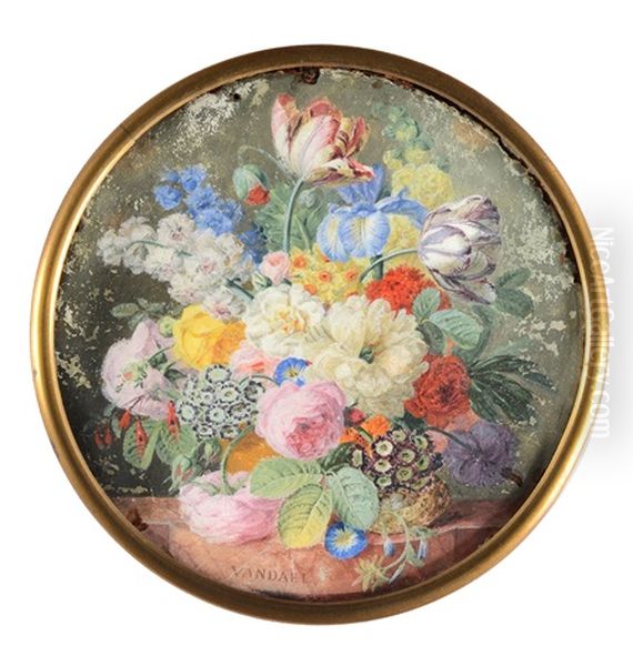 Bouquet De Fleurs Printanieres (roses, Tulipes, Iris, Primeveres, Narcisses, Delphinium Etc.) Oil Painting by Jean-Francois Janinet