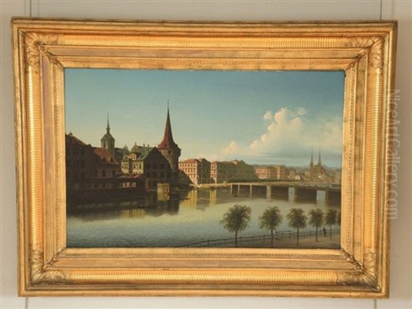 Vue De Lucerne Oil Painting by Johann Wilhelm Jankowski