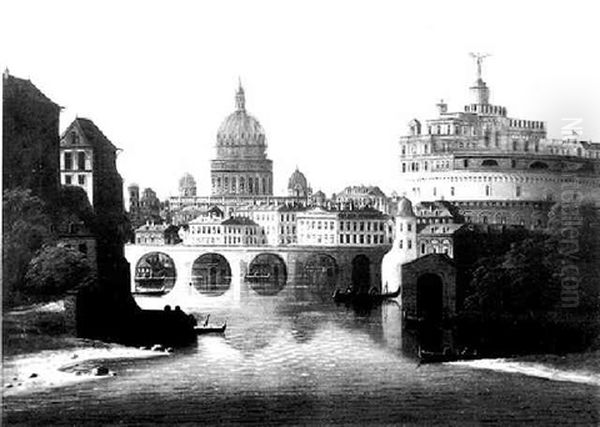 Blick Auf Die Engelsburg Und Den Petersdom In Rom Oil Painting by Johann Wilhelm Jankowski