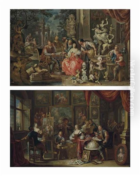 L'atelier Du Peintre; Et L'atelier Du Sculpteur (pair) Oil Painting by Frans Christoph Janneck