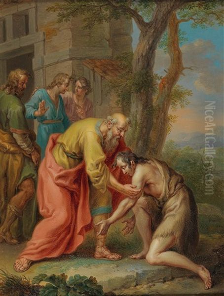 The Return Of The Prodigal Son; And The Good Samaritan Oil Painting by Frans Christoph Janneck
