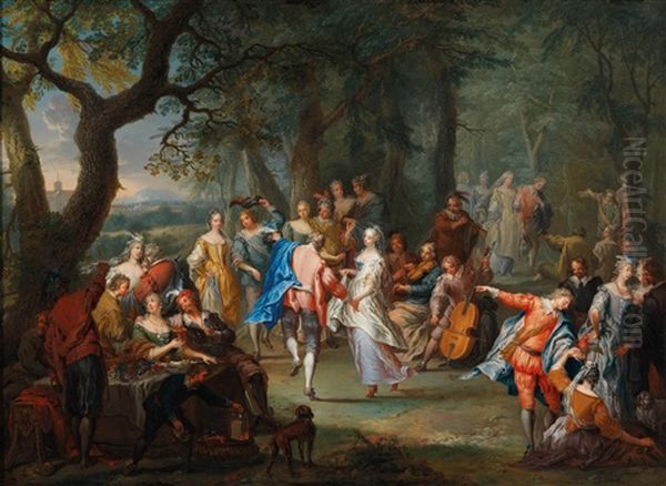 A Dance In The Palace Gardens Oil Painting by Frans Christoph Janneck