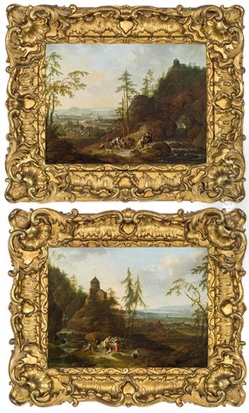 Pendants - Landscapes Oil Painting by Frans Christoph Janneck