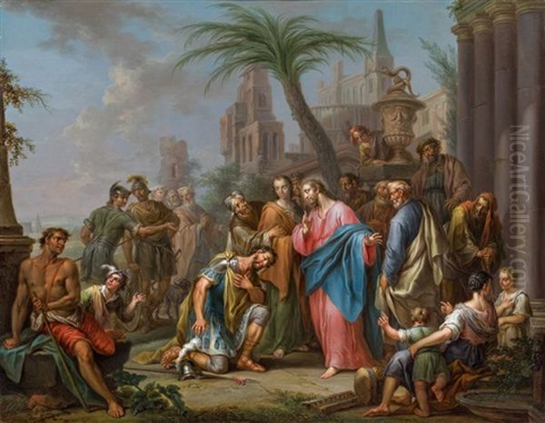 Christ And The Centurion Of Capernaum Oil Painting by Frans Christoph Janneck