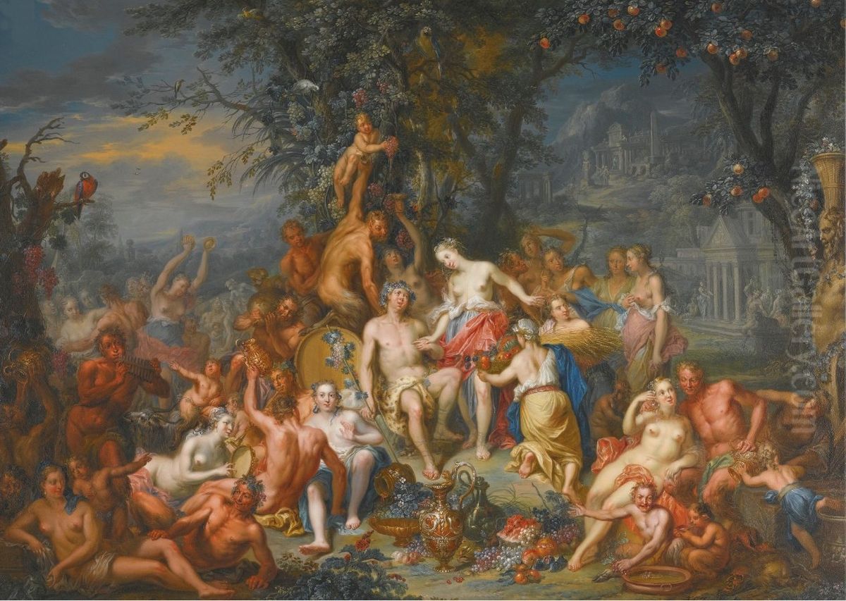 Bacchus And Pomona Oil Painting by Frans Christoph Janneck