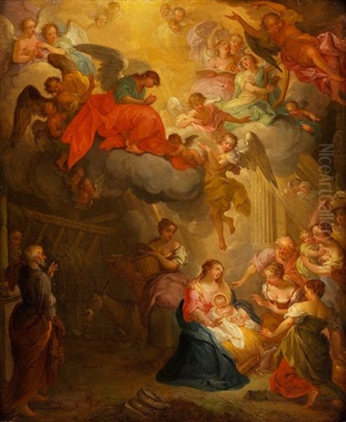 Die Anbetung Des Kindes In Bethlehem Oil Painting by Frans Christoph Janneck