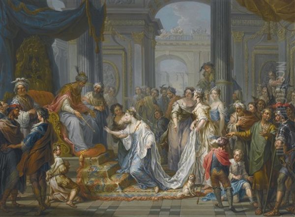 Esther Before Ahasuerus Oil Painting by Frans Christoph Janneck