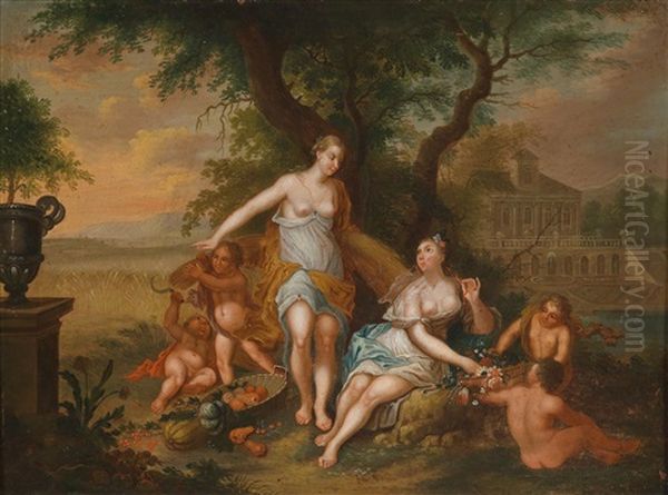 Zwei Jahreszeitenallegorien: Fruhling Und Sommer (+ Herbst Und Winter; Pair) Oil Painting by Frans Christoph Janneck