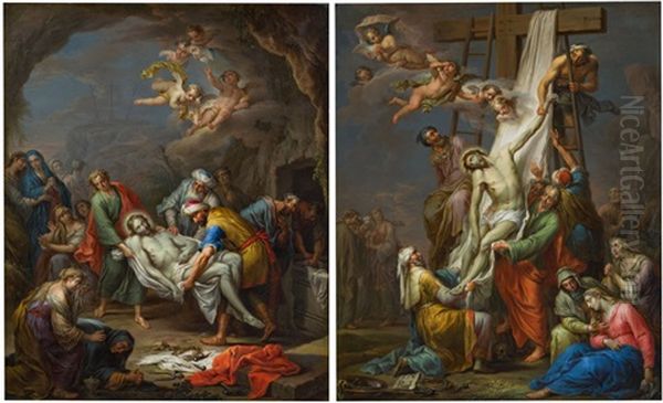 Pendants - Grablegung & Kreuzabnahme (pair) Oil Painting by Frans Christoph Janneck