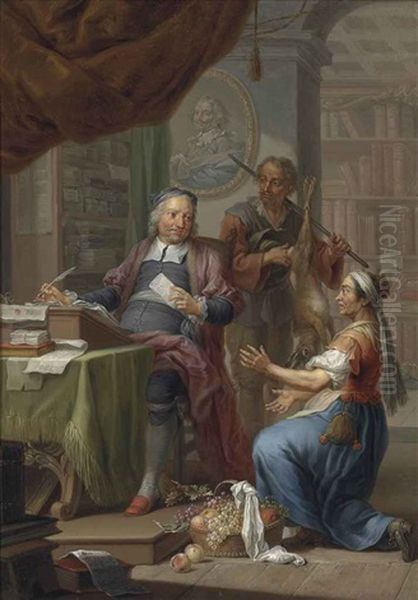 A Court Secretary At His Desk With Two Sutlers Oil Painting by Frans Christoph Janneck