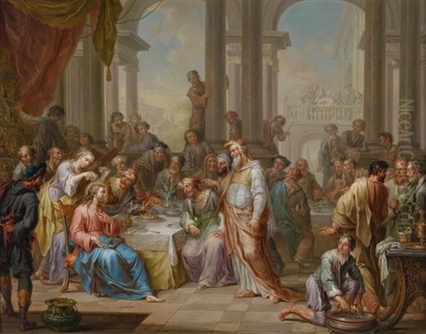 Das Gastmahl Im Hause Des Simon Oil Painting by Frans Christoph Janneck
