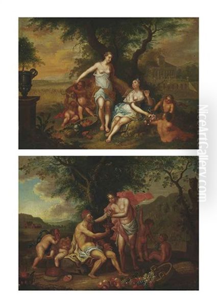 An Allegory Of Autumn (+ An Allegory Of Summer; Pair) Oil Painting by Frans Christoph Janneck