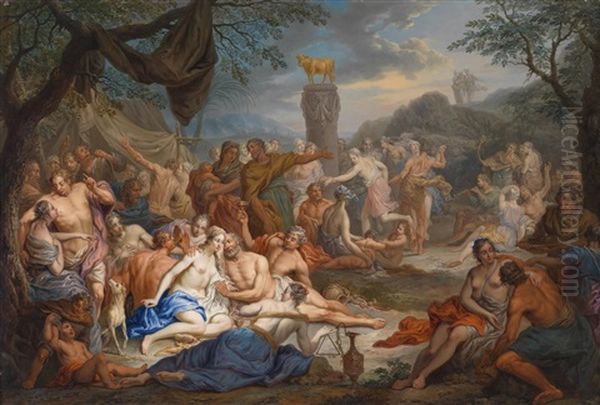Die Anbetung Des Goldenen Kalbes Oil Painting by Frans Christoph Janneck