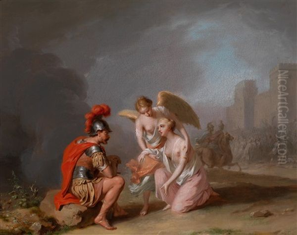 Die Verletzte Venus Und Mars Vor Der Stadtmauer Von Troja Oil Painting by Frans Christoph Janneck