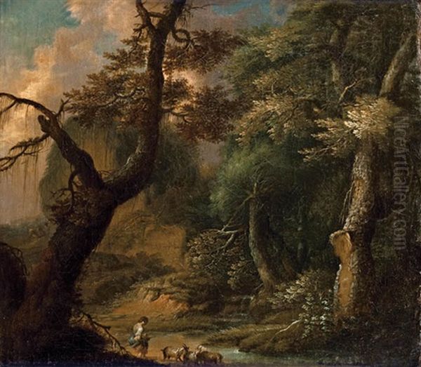 Waldlandschaft Mit Ziegenhirte Oil Painting by Frans Christoph Janneck