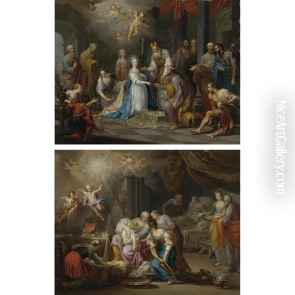 The Birth Of The Virgin (+ The Marriage Of The Virgin; 2 Works) Oil Painting by Frans Christoph Janneck