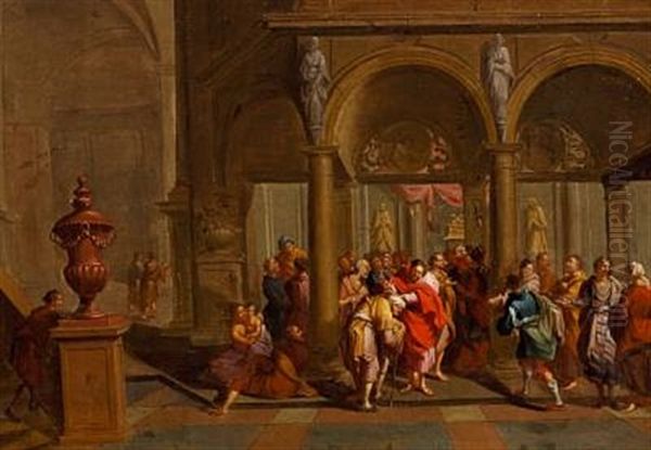 Jesus Healing A Paralysed Man In The Temple Oil Painting by Frans Christoph Janneck