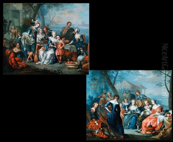 Gesellschaft Mit Musik Im Park (+ Familienfest; Pair) Oil Painting by Frans Christoph Janneck
