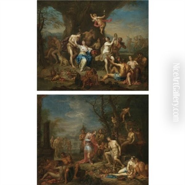 Bacchus And Ariadne (+ King Oeneus Swearing Allegiance To Bacchus; Pair) Oil Painting by Frans Christoph Janneck
