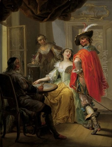 Gesellschaft Beim Kartenspiel In Einem Eleganten Interieur Oil Painting by Frans Christoph Janneck