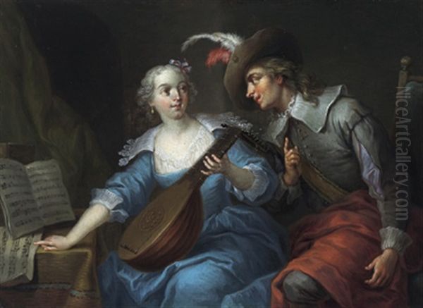Musizierendes Paar Oil Painting by Frans Christoph Janneck