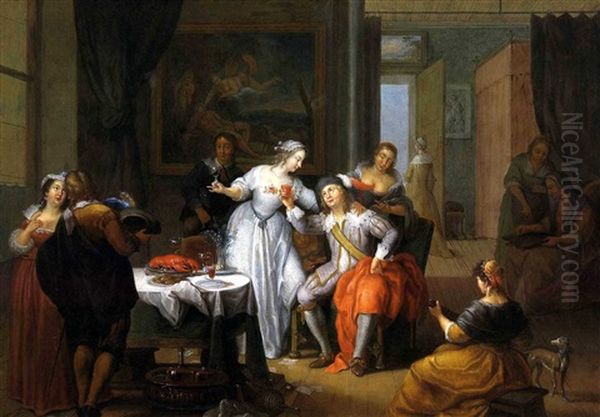 Elegante Gesellschaft Bei Musik Und Wein Oil Painting by Frans Christoph Janneck