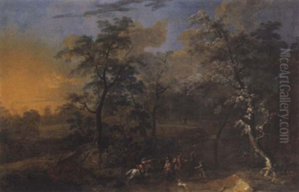 Bewaldete Landschaft Mit Einem Uberfall Oil Painting by Frans Christoph Janneck