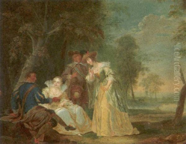 Hofische Gesellschaft Am Rande Einer Waldlandschaft Oil Painting by Frans Christoph Janneck