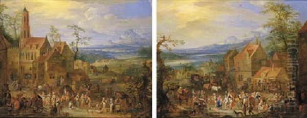 A Village Market With An Extensive Mountainous Landscape Beyond Oil Painting by Frans Christoph Janneck