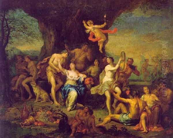 Bacchus Und Ariadne Mit Bacchanten In Einer Landschaft Oil Painting by Frans Christoph Janneck