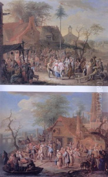 A Village Kermesse With Villagers Around A May Pole Oil Painting by Frans Christoph Janneck