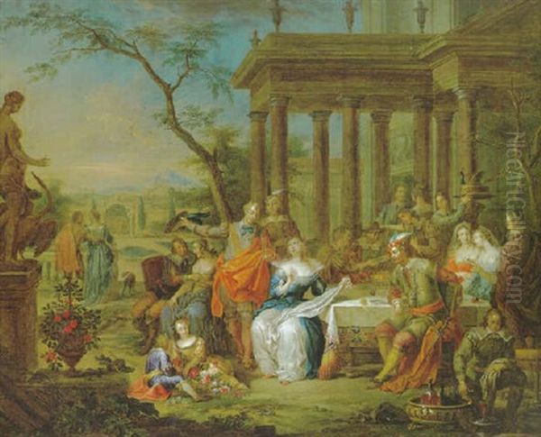 Elegante Gesellschaft In Einem Schlospark Oil Painting by Frans Christoph Janneck