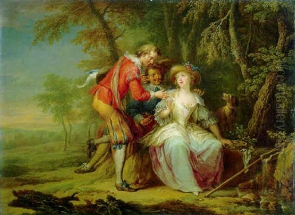 Amorous Allegorical Scene In Wooded Landscape Oil Painting by Frans Christoph Janneck