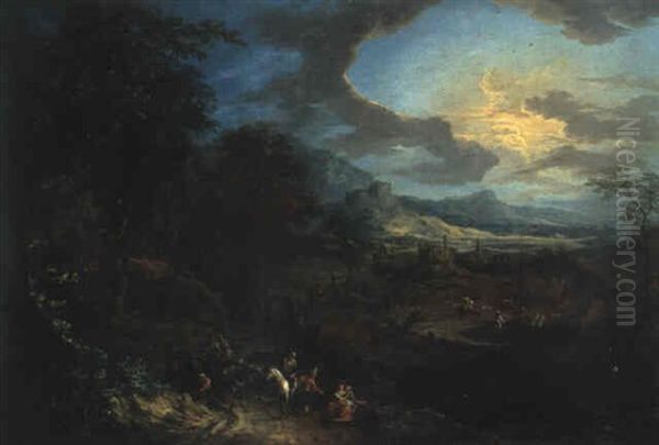 Ruinenlandschaft Mit Figurenstaffage Oil Painting by Frans Christoph Janneck