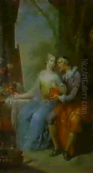 Das Ungleiche Paar  Der Liebesbrief Oil Painting by Frans Christoph Janneck