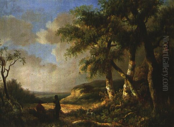 Landschaft Mit Rastender Reisigtragerin Oil Painting by Johannes Mauritz Jansen