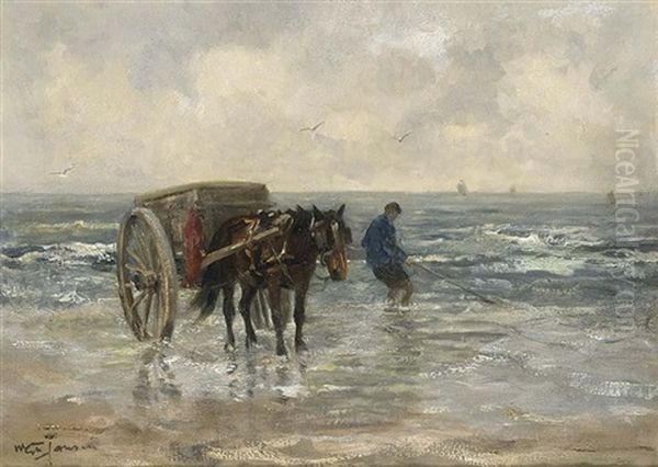 A Shellfisher In The Breakers Oil Painting by Willem George Frederik Jansen