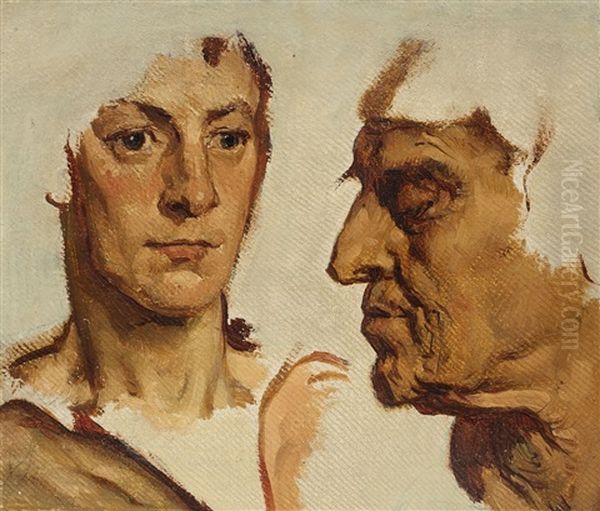 Study Of Two Heads Oil Painting by Peter Janssen