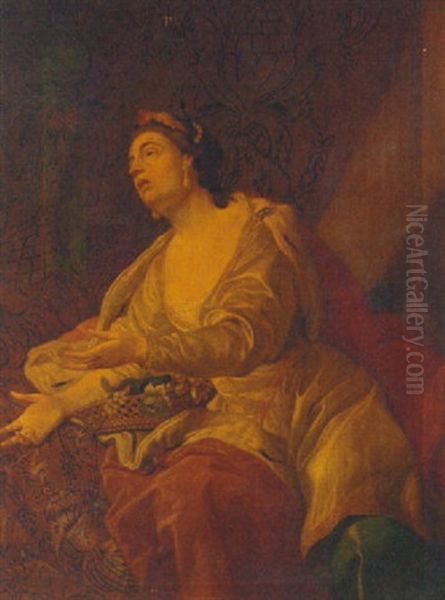 A Lady With A Basket Of Flowers Oil Painting by Abraham Janssens