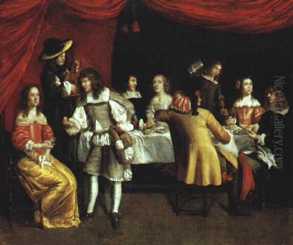 Elegante Gesellschaft Beim Mahl Oil Painting by Hieronymous (Den Danser) Janssens