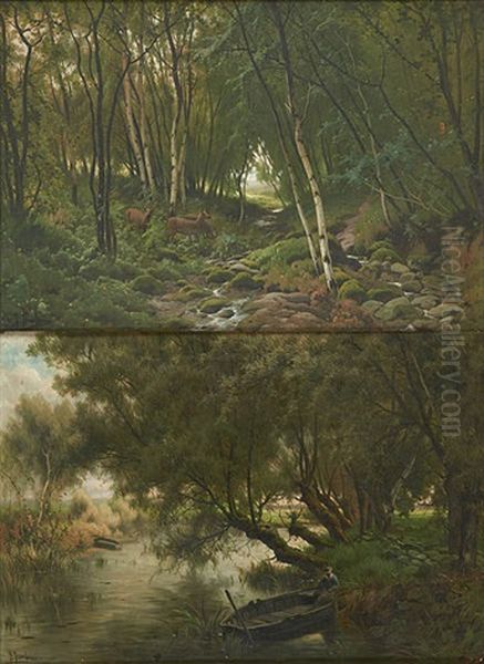Les Bords Du Hoyoux (2 Works) Oil Painting by Jacques Janssens